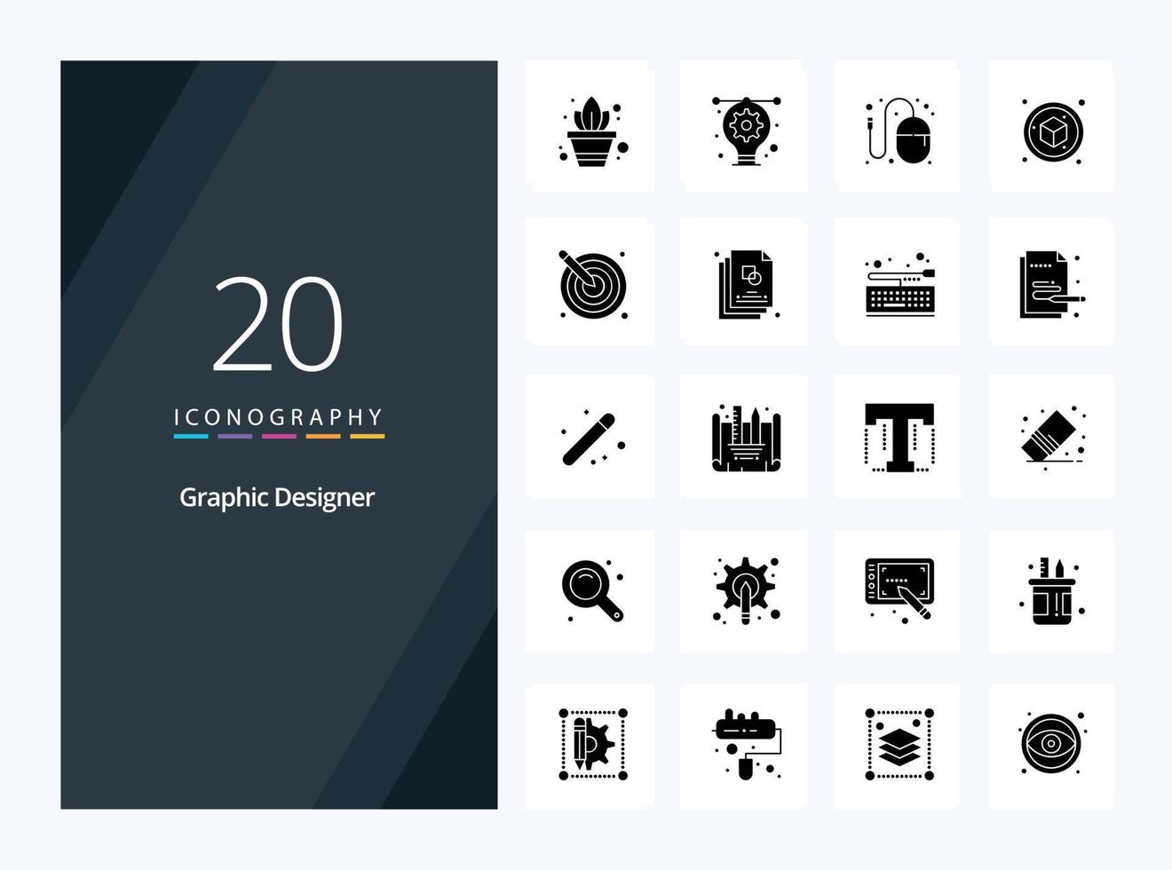20 solides Glyphensymbol für Grafikdesigner zur Präsentation vektor