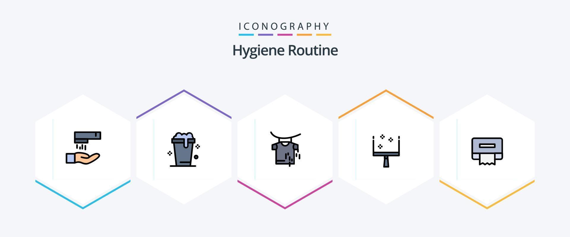 hygien rutin- 25 fylld linje ikon packa Inklusive . vävnad. torkning. papper. sopa vektor