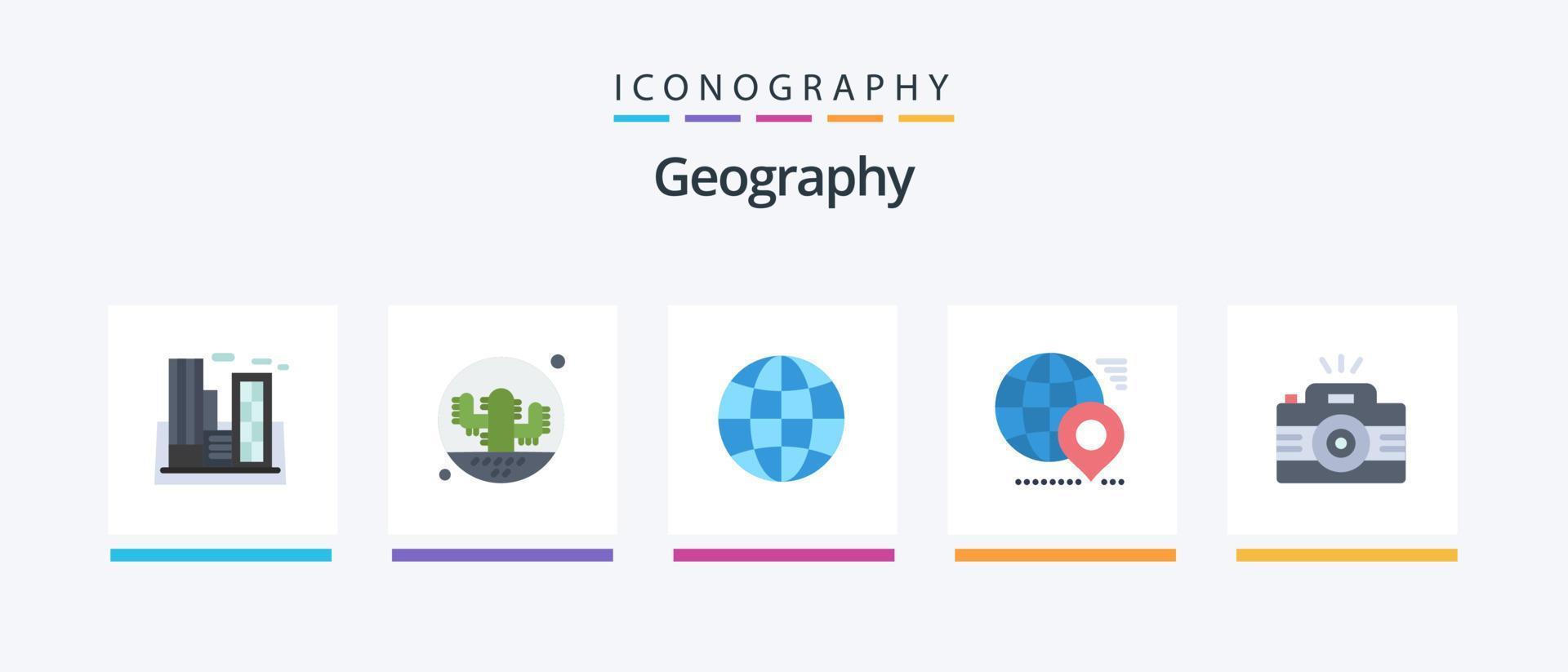 Geographie Flat 5 Icon Pack inklusive Karte. Globus. Anlage. Erdkunde. Erde. kreatives Symboldesign vektor