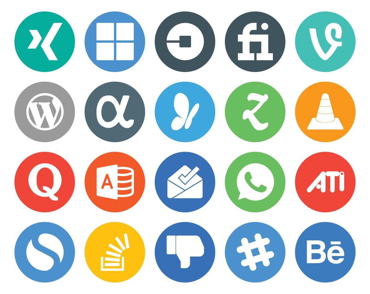 20 Social-Media-Icon-Pack einschließlich Microsoft Access Quora CMS Player VLC vektor