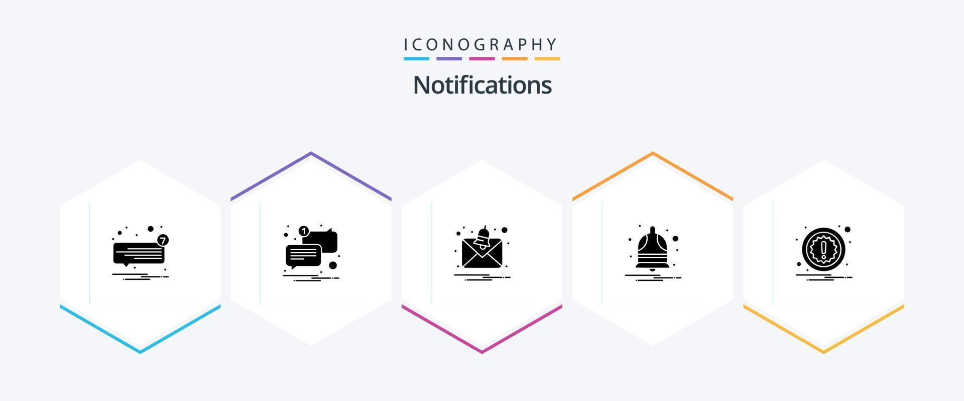 Benachrichtigungen 25 Glyphen-Icon-Pack inklusive Aufmerksamkeit. Alarm. ungelesen. benachrichtigen. Glocke vektor