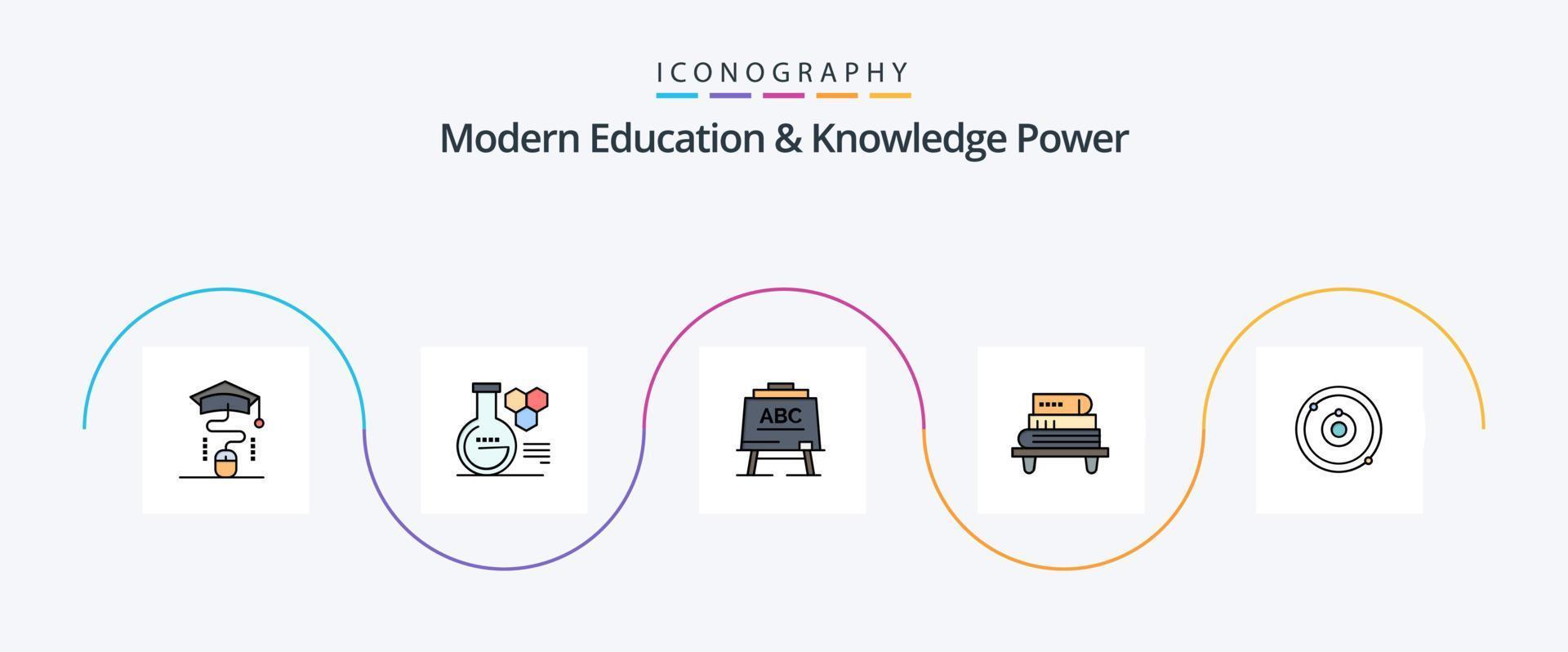 Moderne Bildung und Wissen Stromleitung gefüllt Flat 5 Icon Pack einschließlich Astronomie. Bücher. lernen. Ausbildung. Leistung vektor