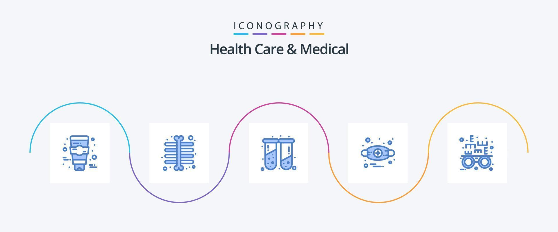 Gesundheitswesen und medizinisches blaues 5-Icon-Paket einschließlich . Optiker. medizinisch. Sehtest. Anaphylaxie vektor