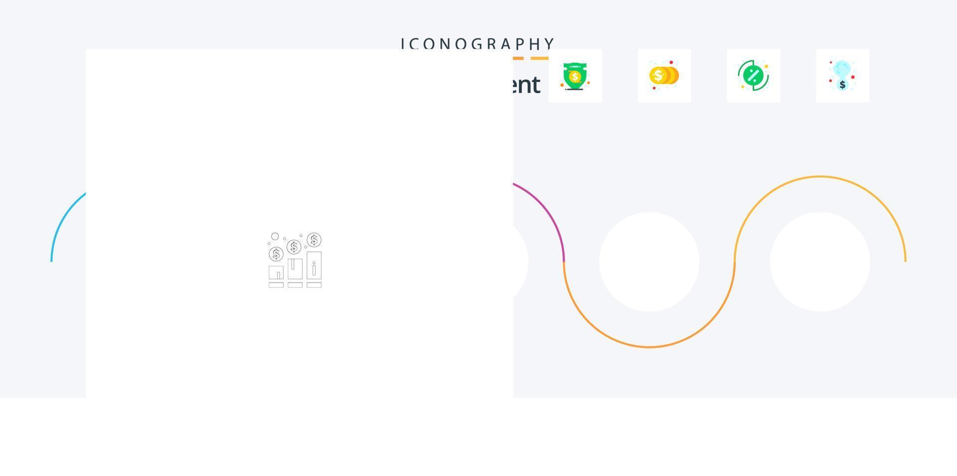 Investment Flat 5 Icon Pack inklusive Entwicklung. Prozentsatz. Geld. Speisekarte. Geld vektor