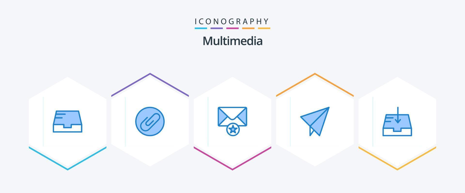 Multimedia 25 blaues Symbolpaket einschließlich . Stern. . Briefkasten vektor