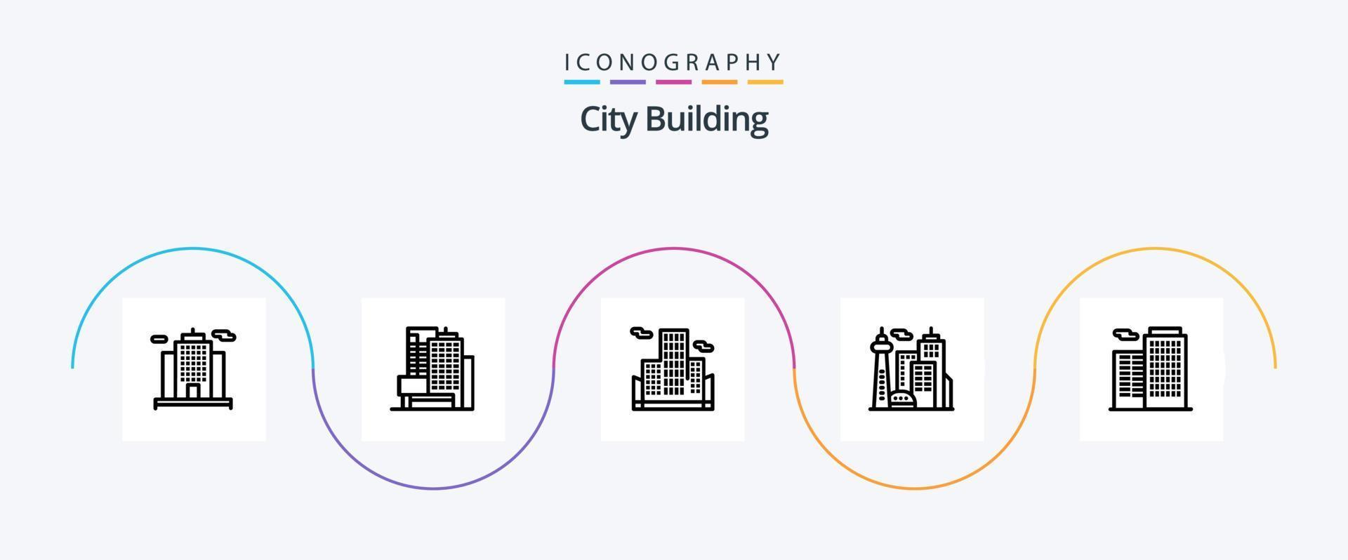 City Building Line 5 Icon Pack inklusive . Wahrzeichen. Haus vektor