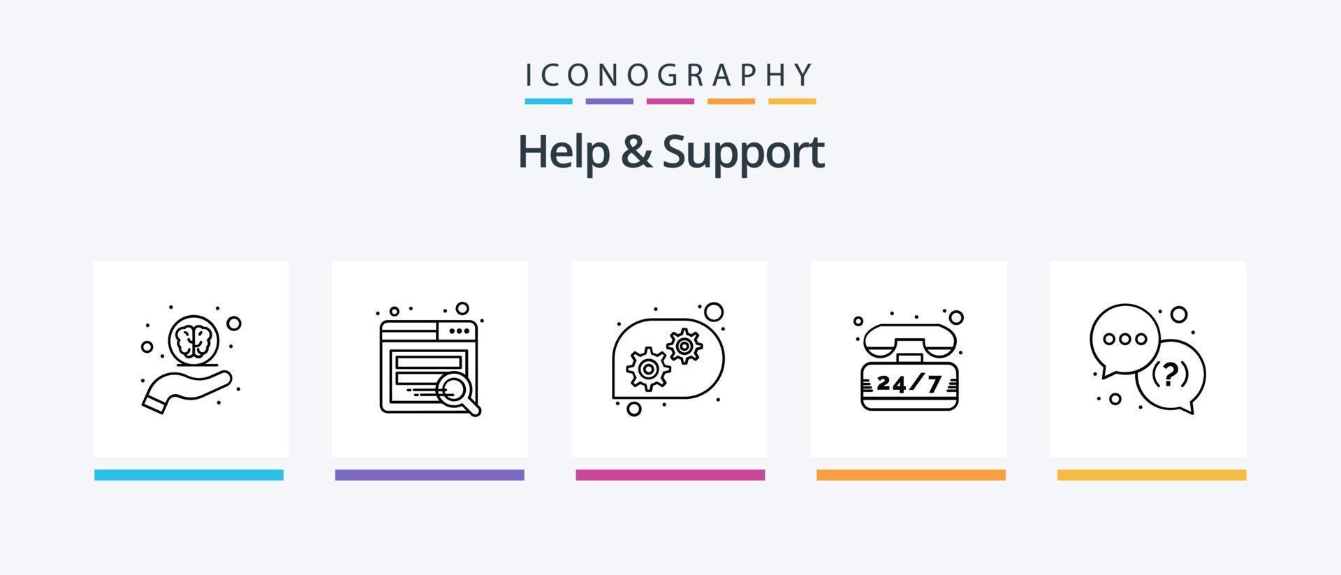 Hilfe und Support Line 5 Icon Pack inklusive Uhrzeit. Unterstützung. Werkzeug. Hilfe. Newsletter. kreatives Symboldesign vektor