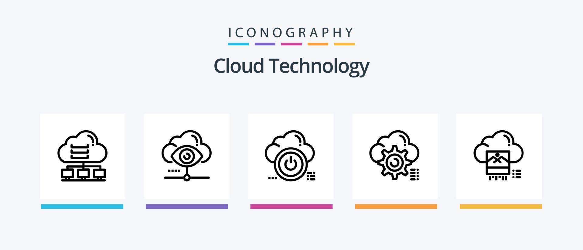 moln teknologi linje 5 ikon packa Inklusive moln. redskap. moln. datoranvändning. dokumentera. kreativ ikoner design vektor