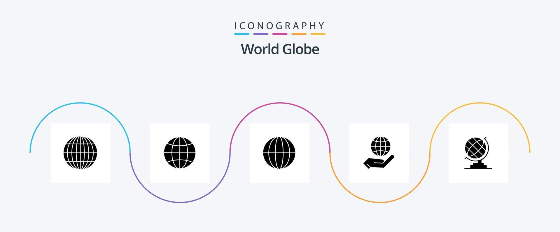 klot glyf 5 ikon packa Inklusive . geografi. klot. jorden. internet vektor