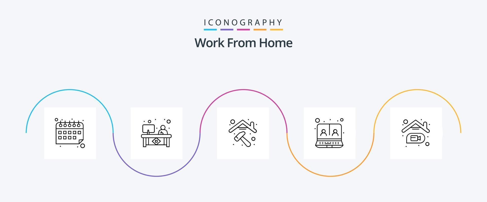 arbete från Hem linje 5 ikon packa Inklusive Hem. video konferens. övervaka. uppkopplad. kommunikation vektor
