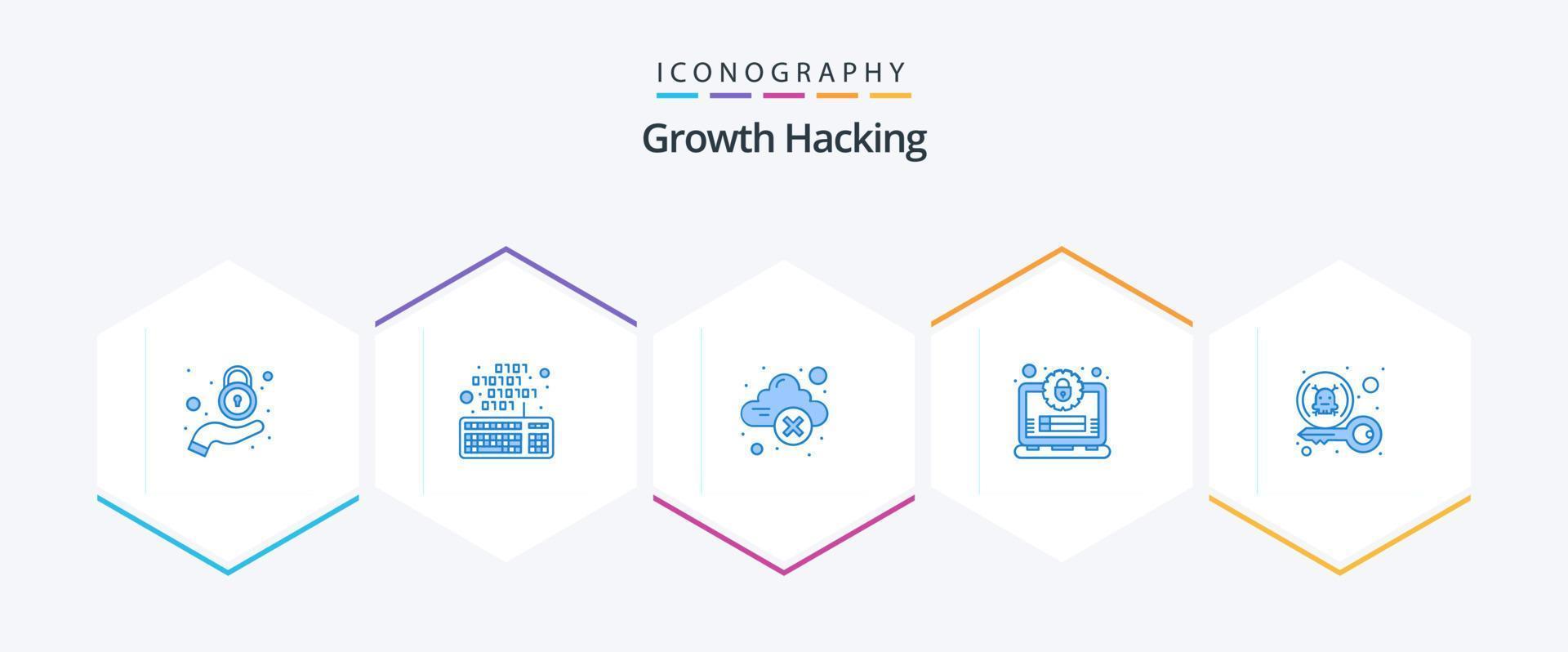 dataintrång 25 blå ikon packa Inklusive hacker. säkra. moln. profil. konto vektor