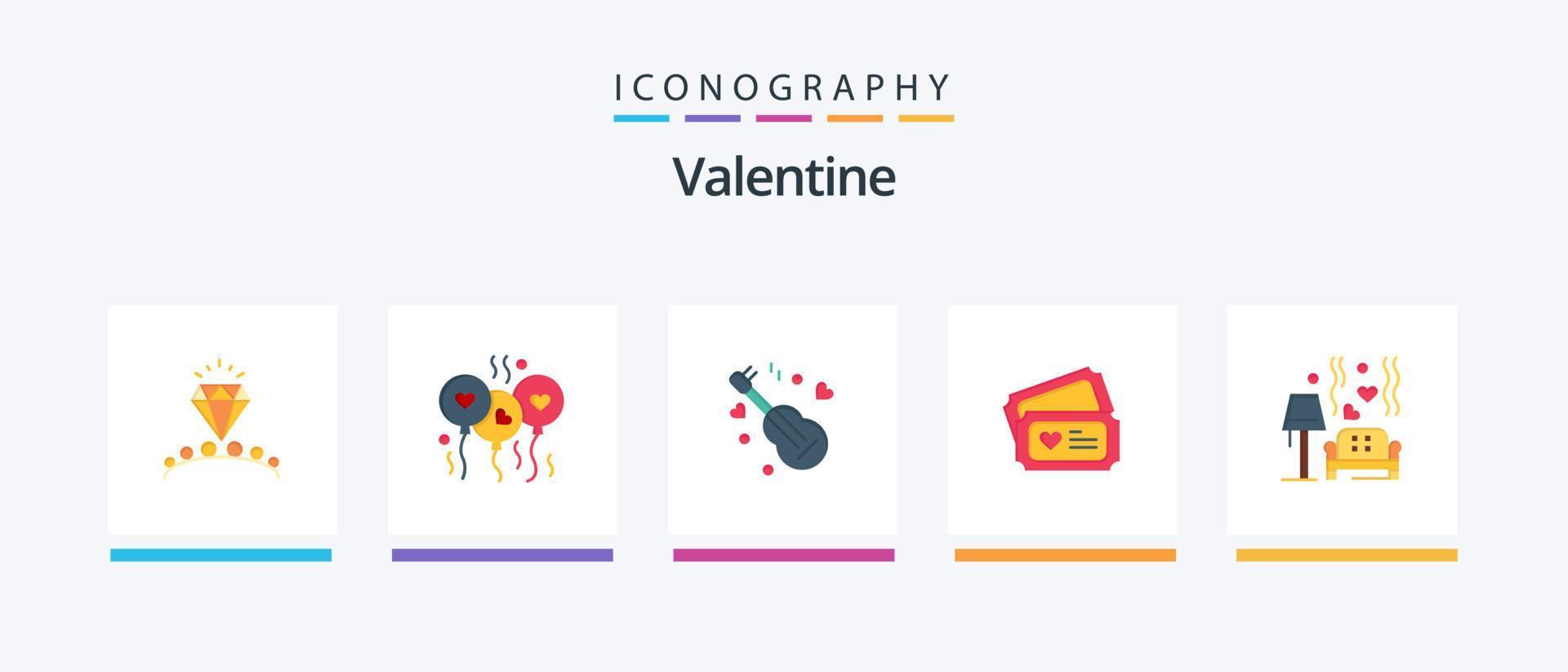 valentine platt 5 ikon packa Inklusive låt. kärlek. bloone. dag. alla hjärtans dag. kreativ ikoner design vektor