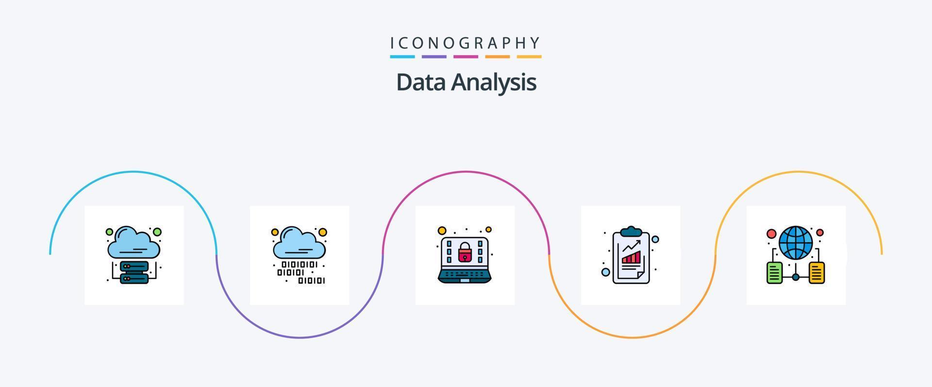 Datenanalyselinie gefülltes flaches 5-Icon-Paket einschließlich Daten. seo. Computer. Checkliste. Analytik vektor