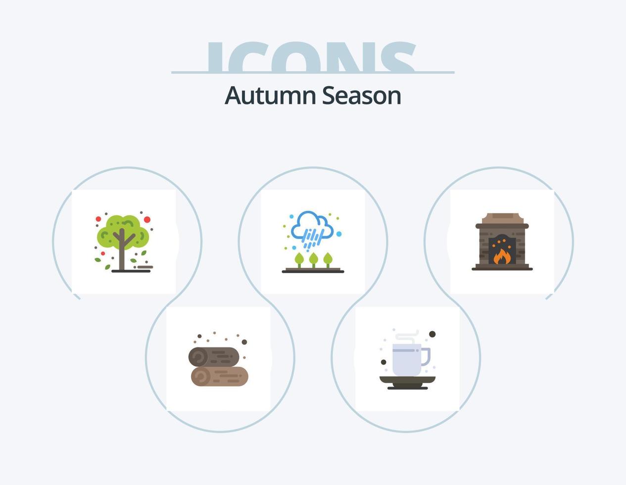 Herbst flach Icon Pack 5 Icon Design. Schornstein. Regen. Tee. Wolke. Baum vektor