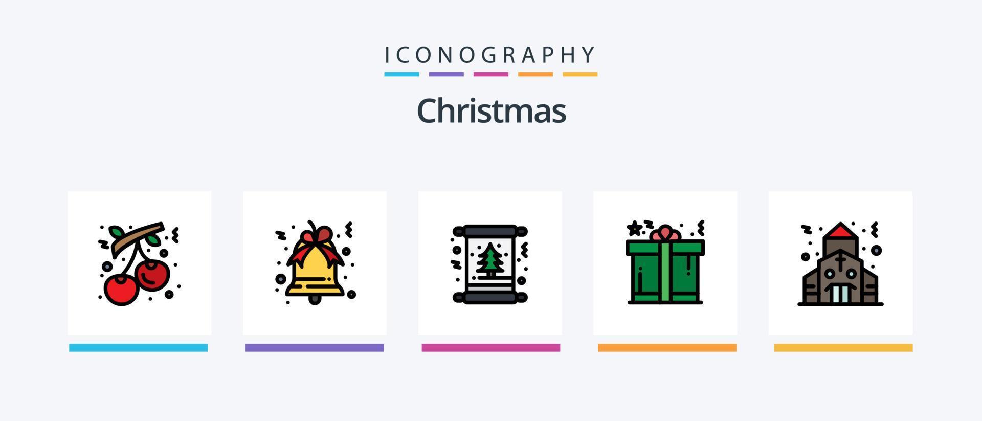 jul linje fylld 5 ikon packa Inklusive jul. träd. närvarande. dekoration. rosett. kreativ ikoner design vektor