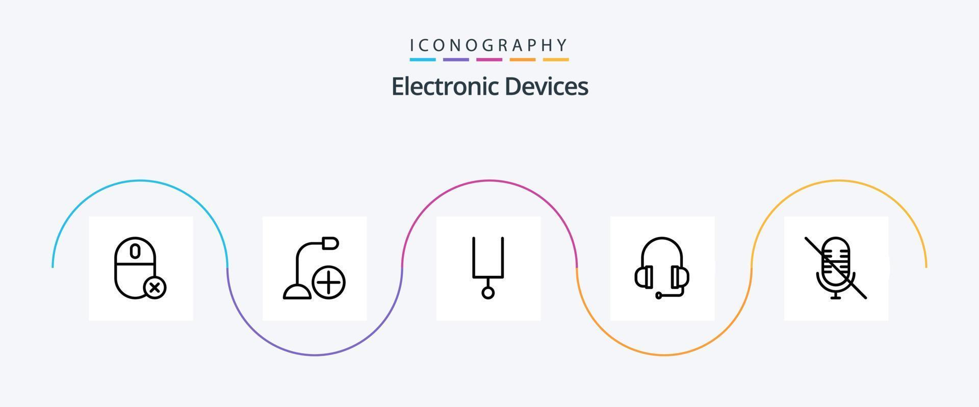 Geräte Line 5 Icon Pack inklusive Mikrofon. Unterstützung. Gerät. Headset. Stimmgabel vektor