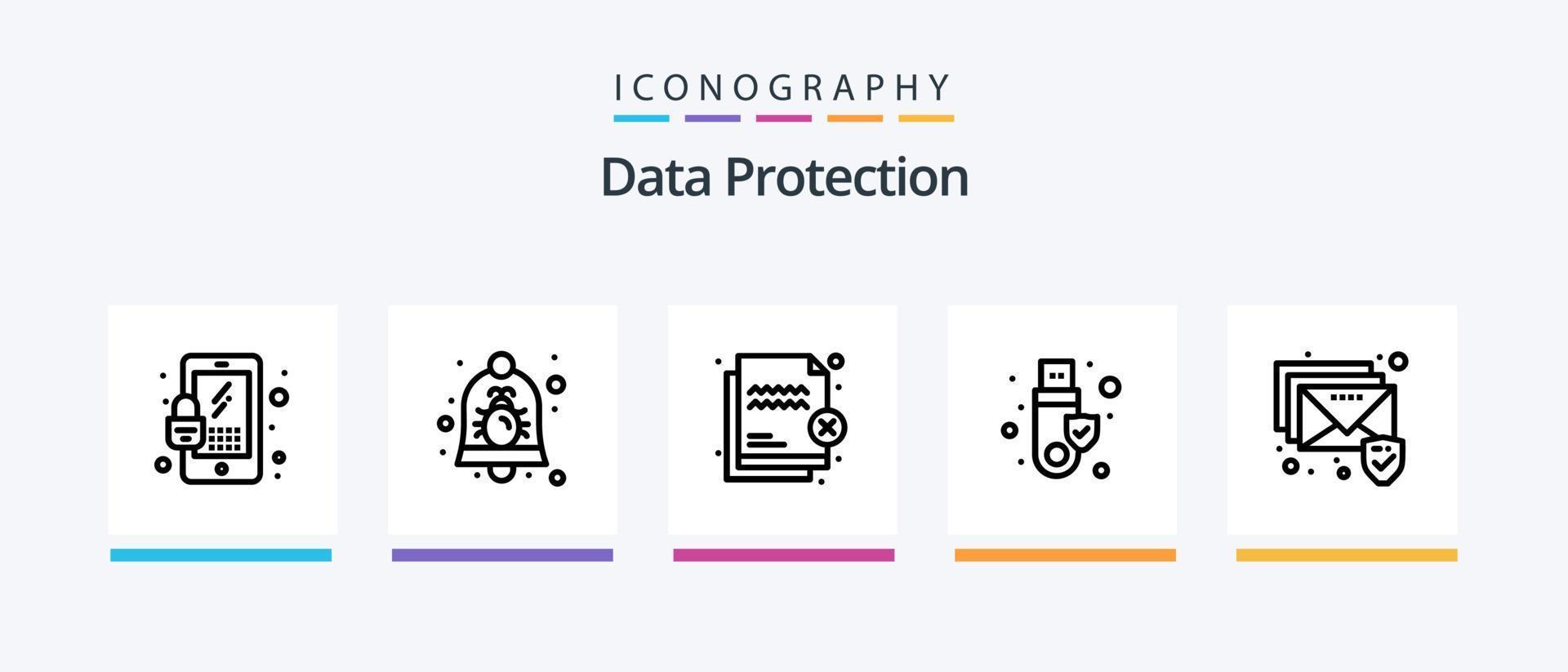 data skydd linje 5 ikon packa Inklusive Integritet. data. insekt. småkakor. virus. kreativ ikoner design vektor