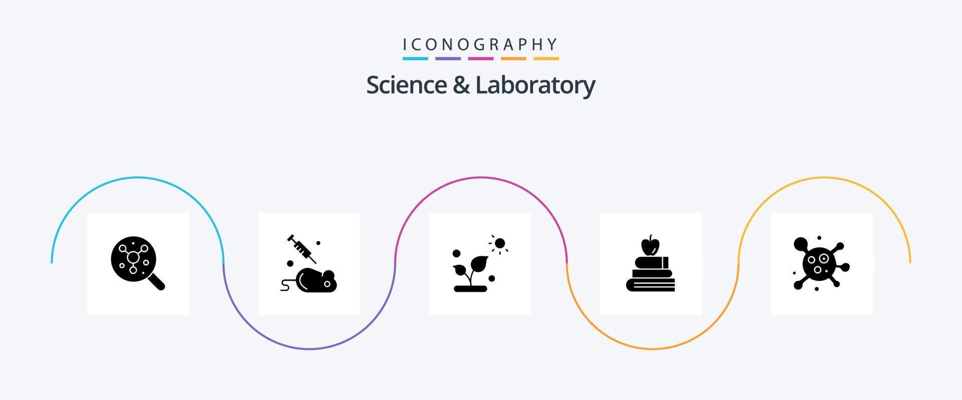 vetenskap glyf 5 ikon packa Inklusive molekyl. vetenskap. biologi. utbildning. äpple vektor
