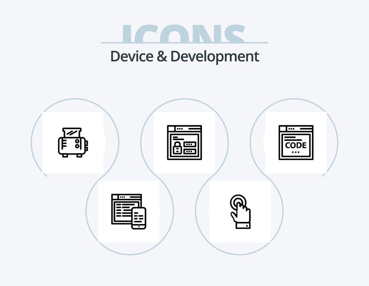 enhet och utveckling linje ikon packa 5 ikon design. smp spela. media. dator . musik. tejp vektor