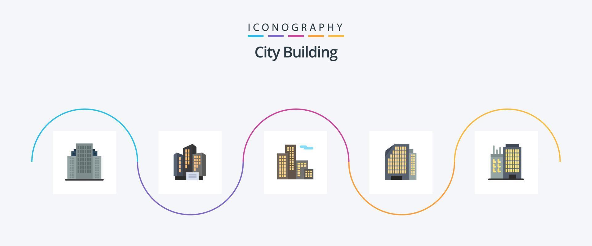 City Building Flat 5 Icon Pack inklusive . Geschäft. vektor