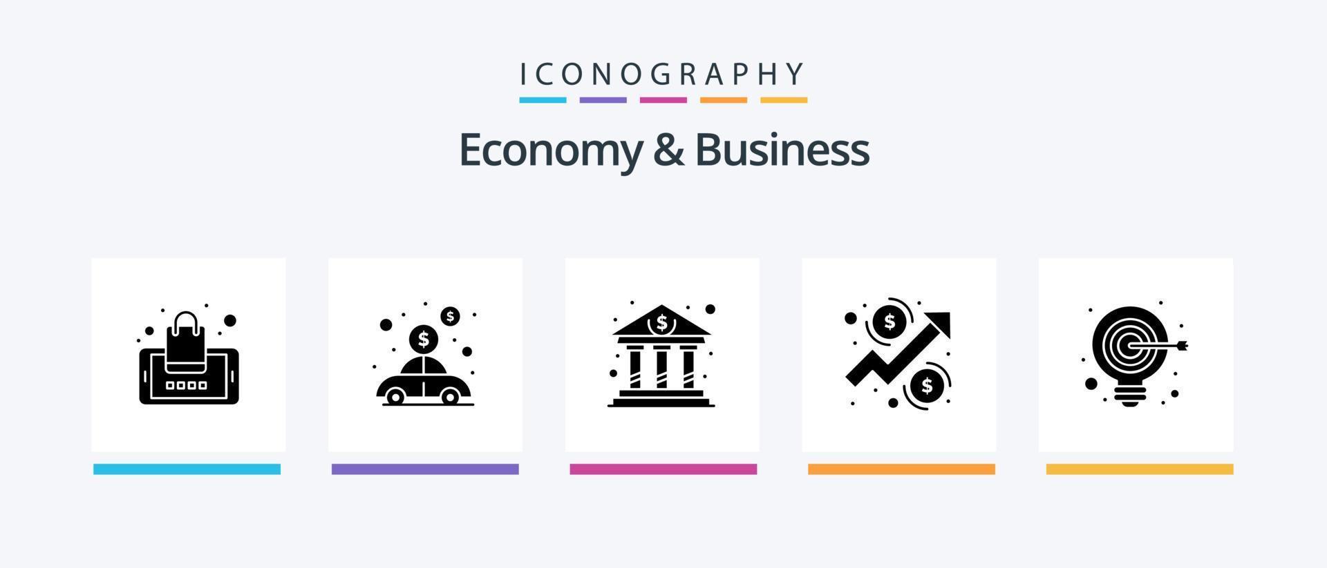 Economy and Business Glyph 5 Icon Pack inklusive Idee. Geld. Bank. Wachstum. Analyse. kreatives Symboldesign vektor