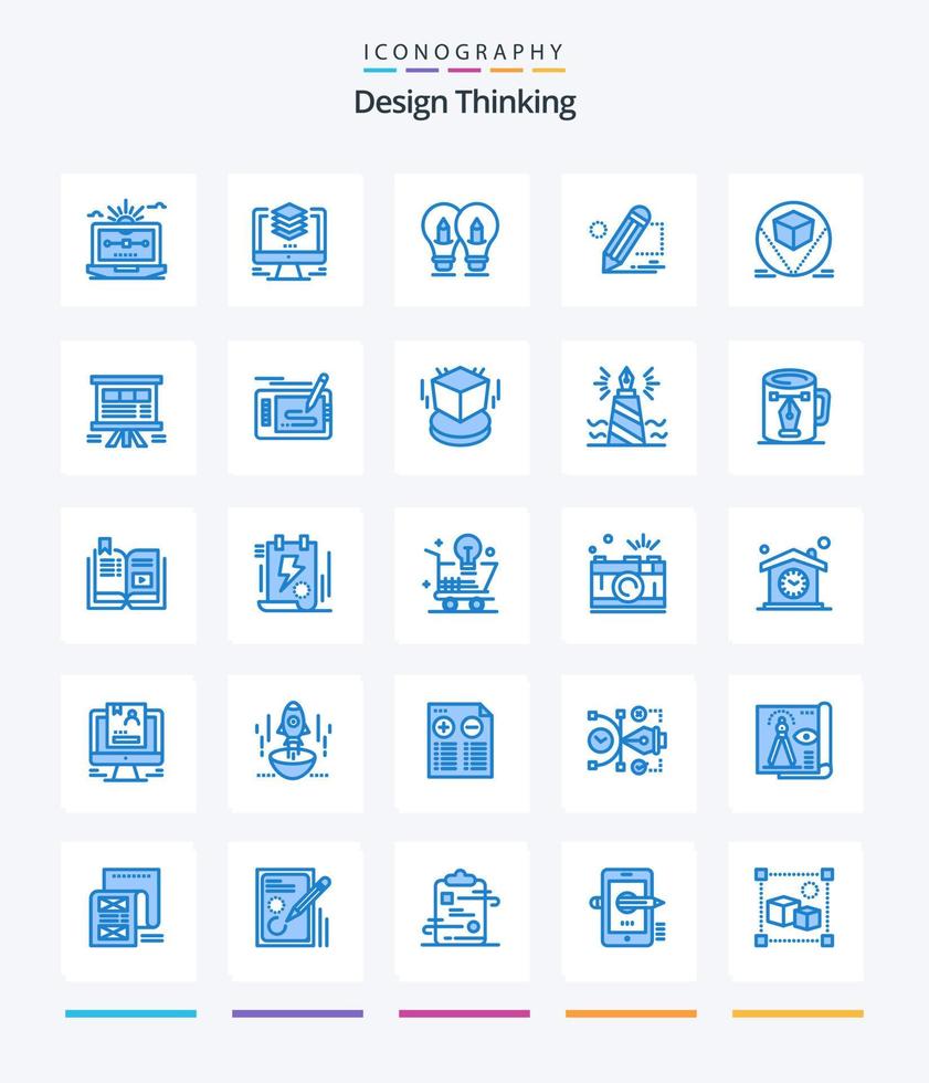 Creative Design Thinking 25 Blue Icon Pack wie Malerei. Bleistift. Computer. Licht. Lösung vektor