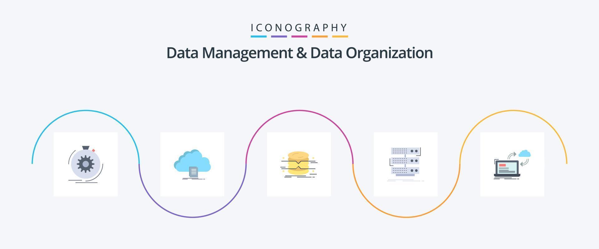 data förvaltning och data organisation platt 5 ikon packa Inklusive kuggstång. server. fil. övervakning. arkitektur vektor