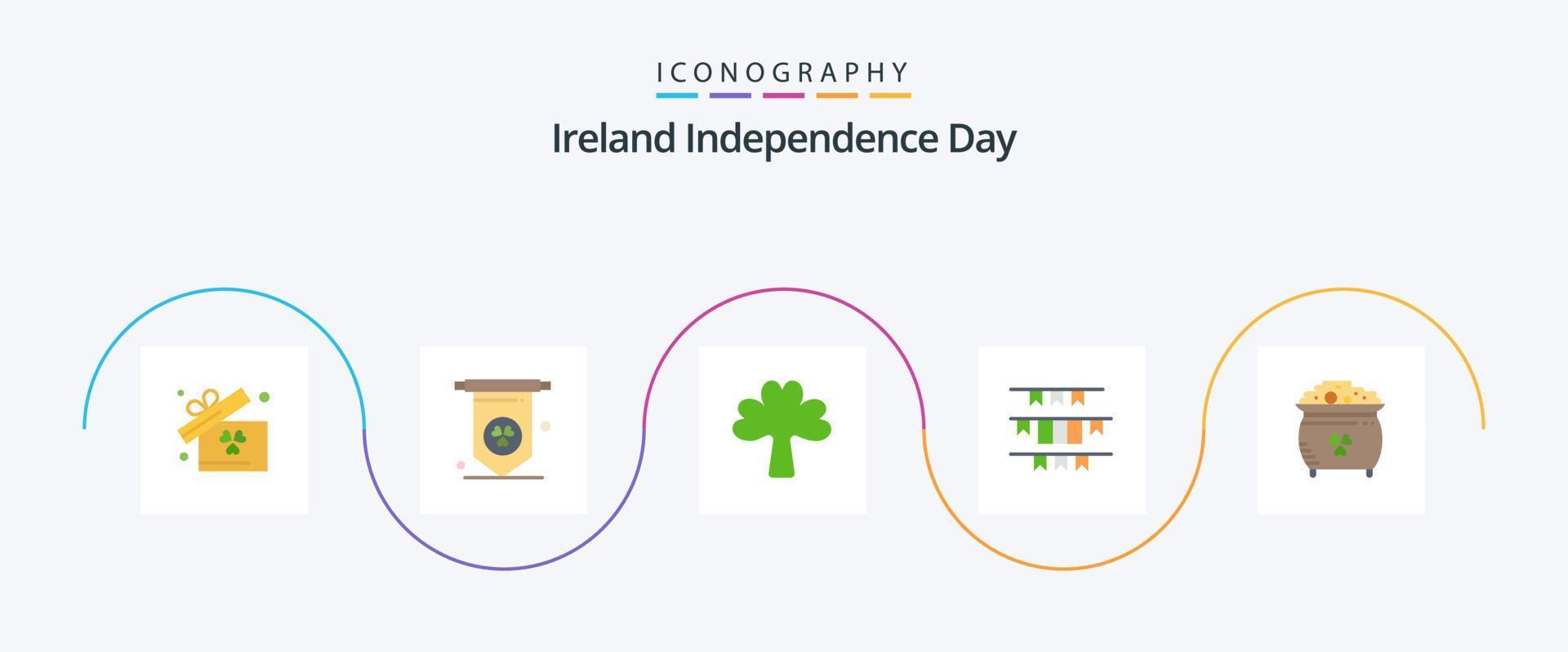 irland oberoende dag platt 5 ikon packa Inklusive pott. mynt. växt. klöver. irland vektor