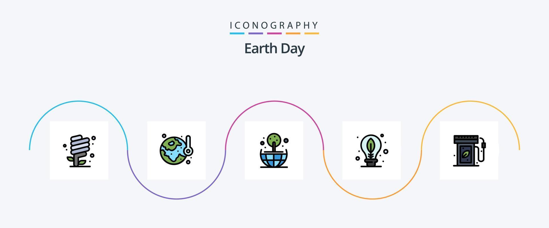 Earth Day Line gefüllt Flat 5 Icon Pack inklusive Earth Day. Birne. Temperatur. Tag. Welt vektor