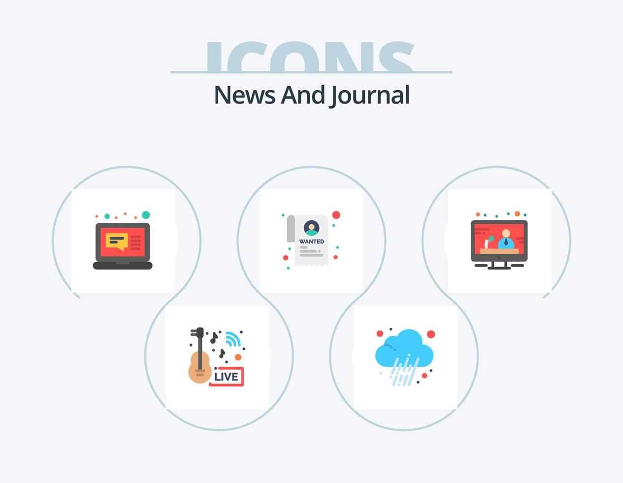 Nyheter platt ikon packa 5 ikon design. media. efterlyst. väder. stat. meddelande vektor