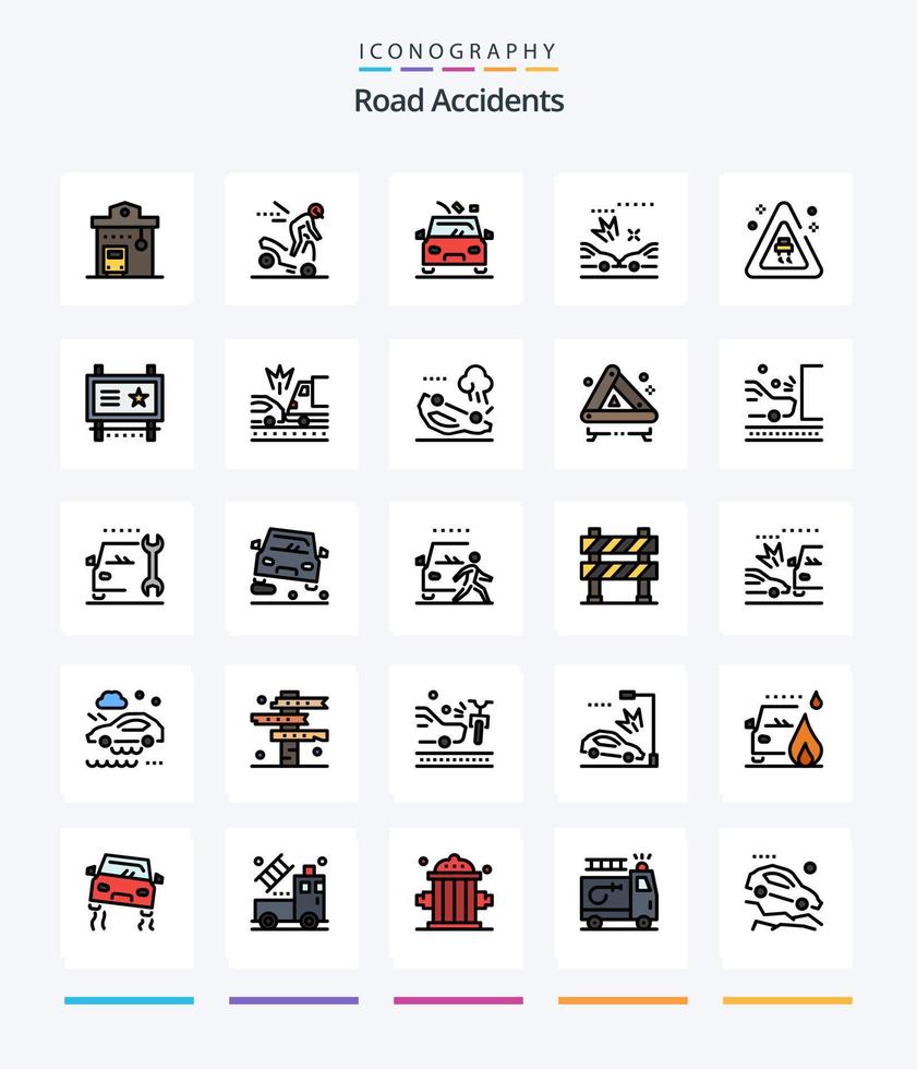 kreativ väg olyckor 25 linje fylld ikon packa sådan som väg. olyckor. väg. krascha. väg vektor