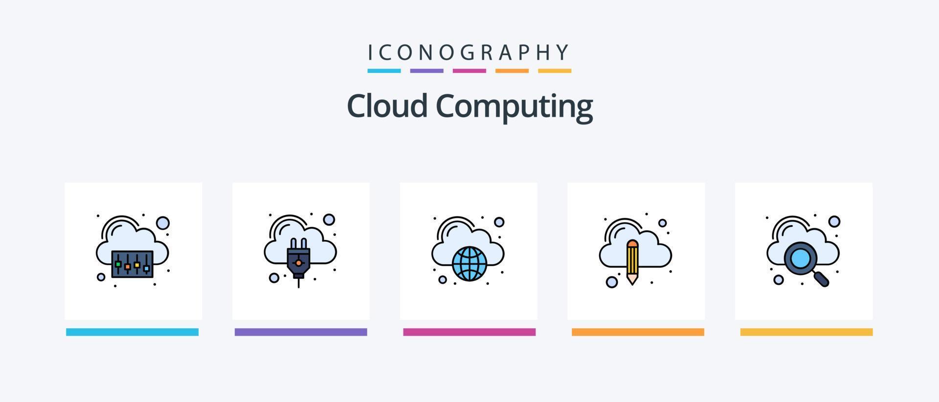 Cloud-Computing-Linie gefüllt 5 Icon Pack inklusive Dokument. herunterladen. hochladen. herunterladen. kreatives Symboldesign vektor