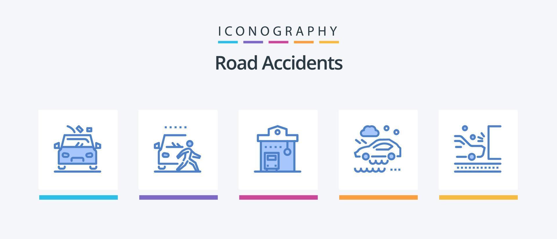 väg olyckor blå 5 ikon packa Inklusive våt väg. bil. väg. dålig väder skick. station. kreativ ikoner design vektor