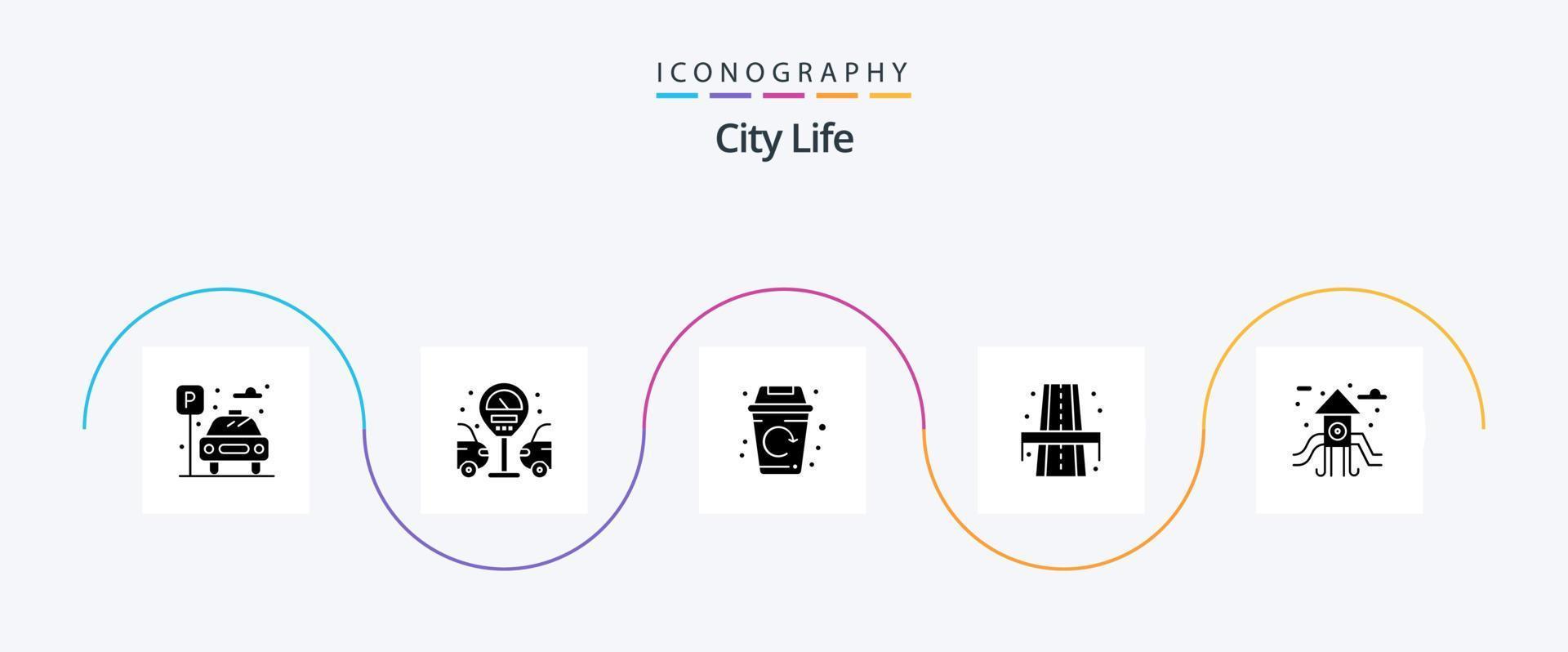stad liv glyf 5 ikon packa Inklusive spela jord. stad. liv. sätt. liv vektor