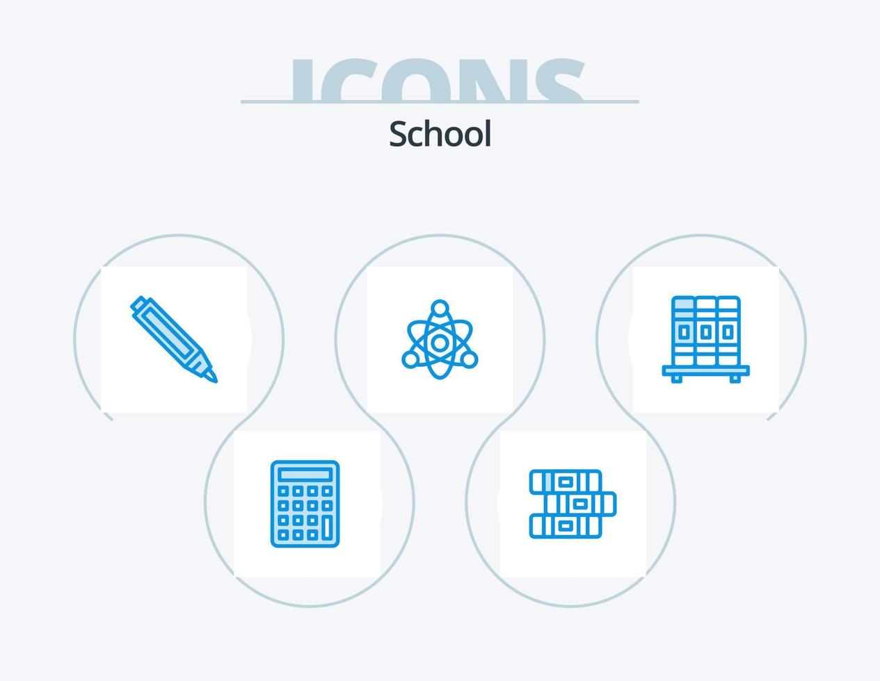 skola blå ikon packa 5 ikon design. . . penna. studier. skåp vektor