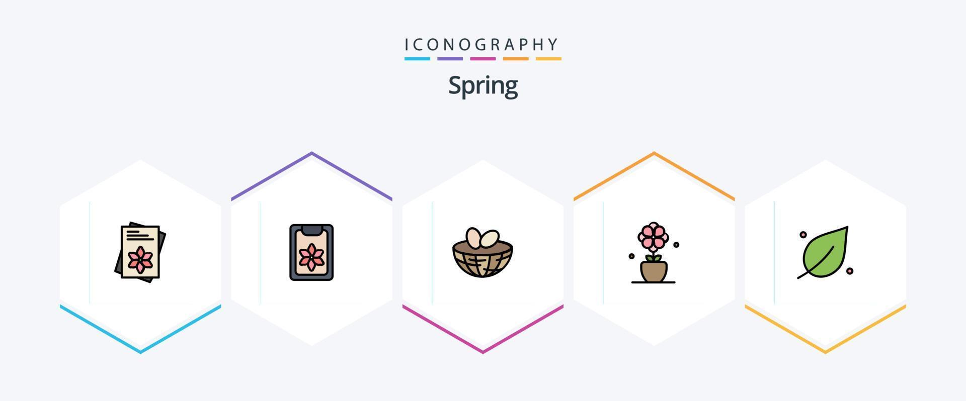 Spring 25 Filledline Icon Pack inklusive Blatt. Frühling. Eier. Tulpe. Blume vektor