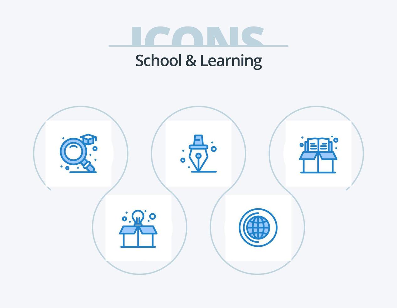 Schule und Lernen blau Icon Pack 5 Icon Design. . Kasten. Abschluss. Ausbildung. Buch vektor