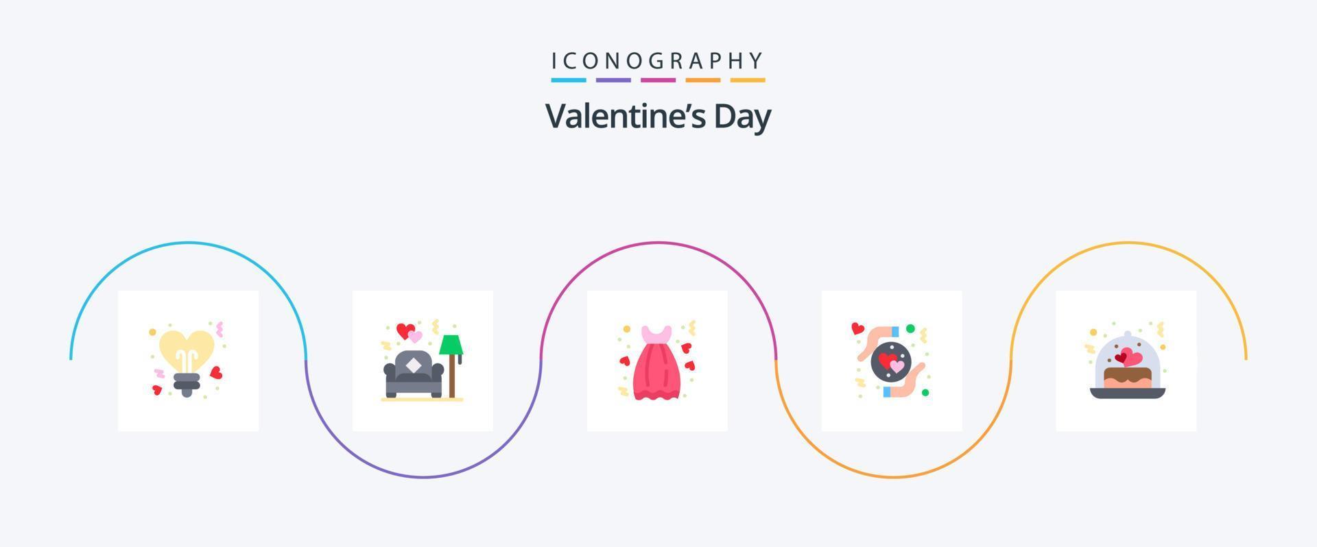 valentines dag platt 5 ikon packa Inklusive kaka. kärlek. trasa. händer. kärlek vektor