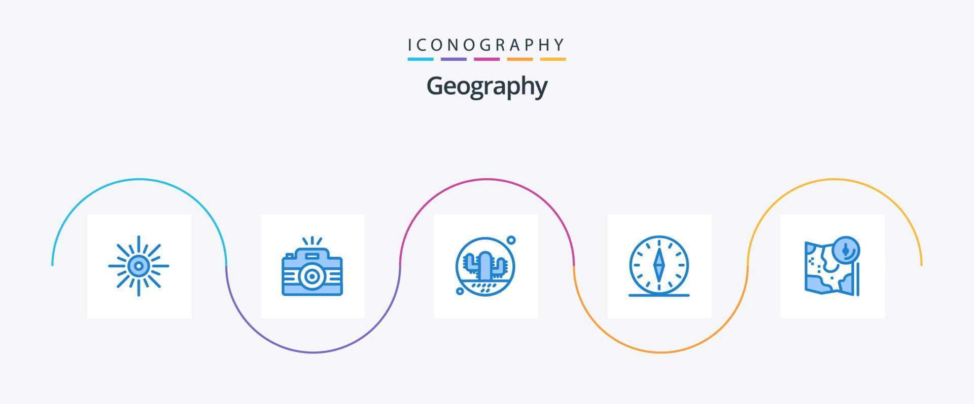 Geographie blau 5 Icon Pack inklusive Richtung. GPS. Bild. Kakteen. Natur vektor