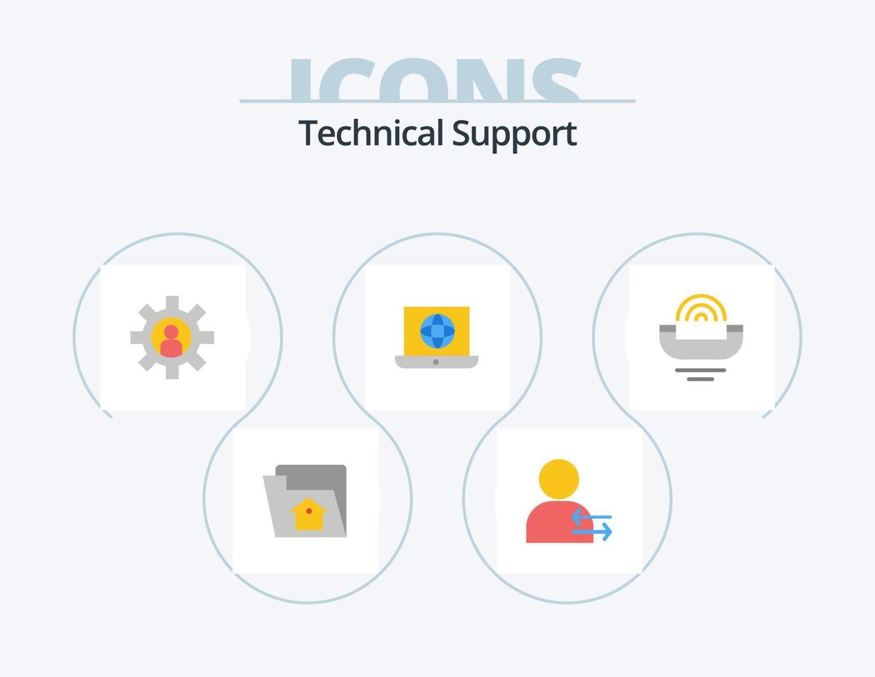 Technischer Support Flat Icon Pack 5 Icon Design. Hilfe. technisch. Kundendienst. Globus. Laptop vektor