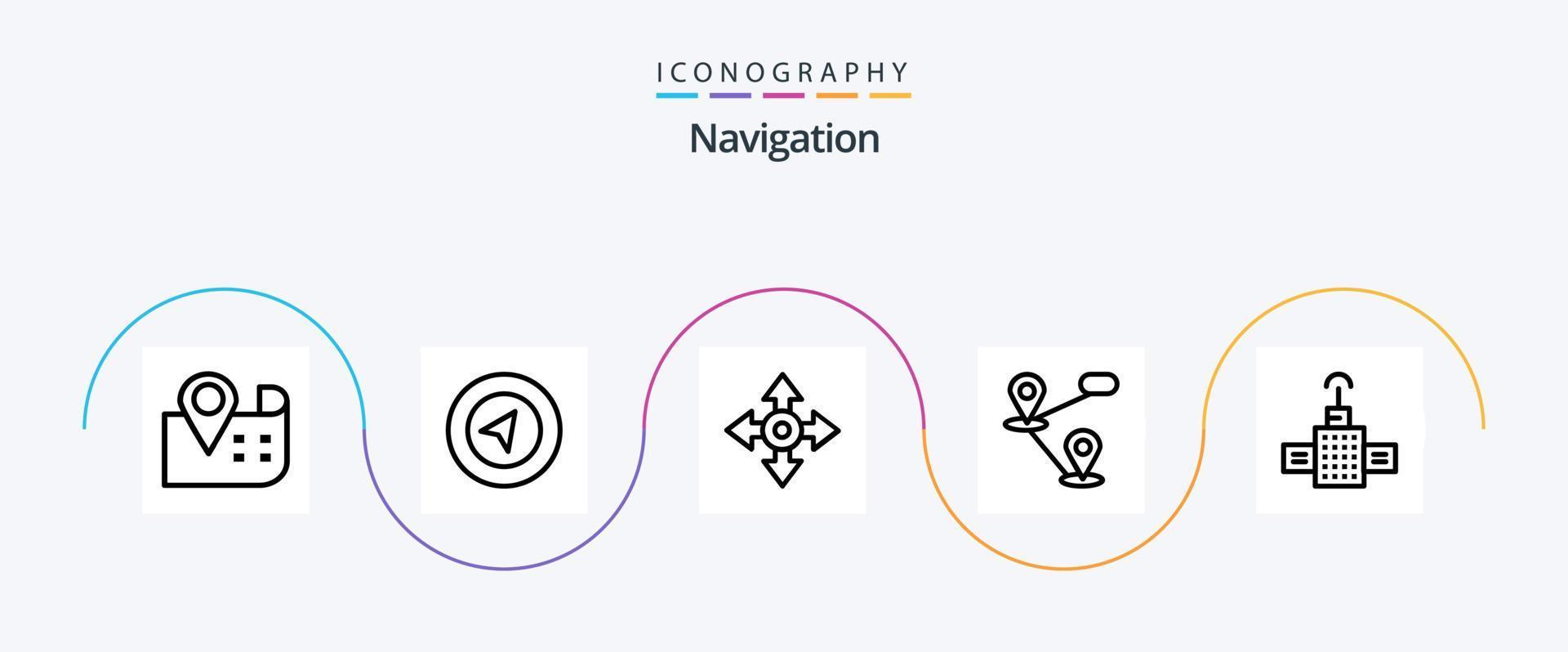 Navigationslinie 5 Icon Pack inklusive . Standort. Satellit vektor