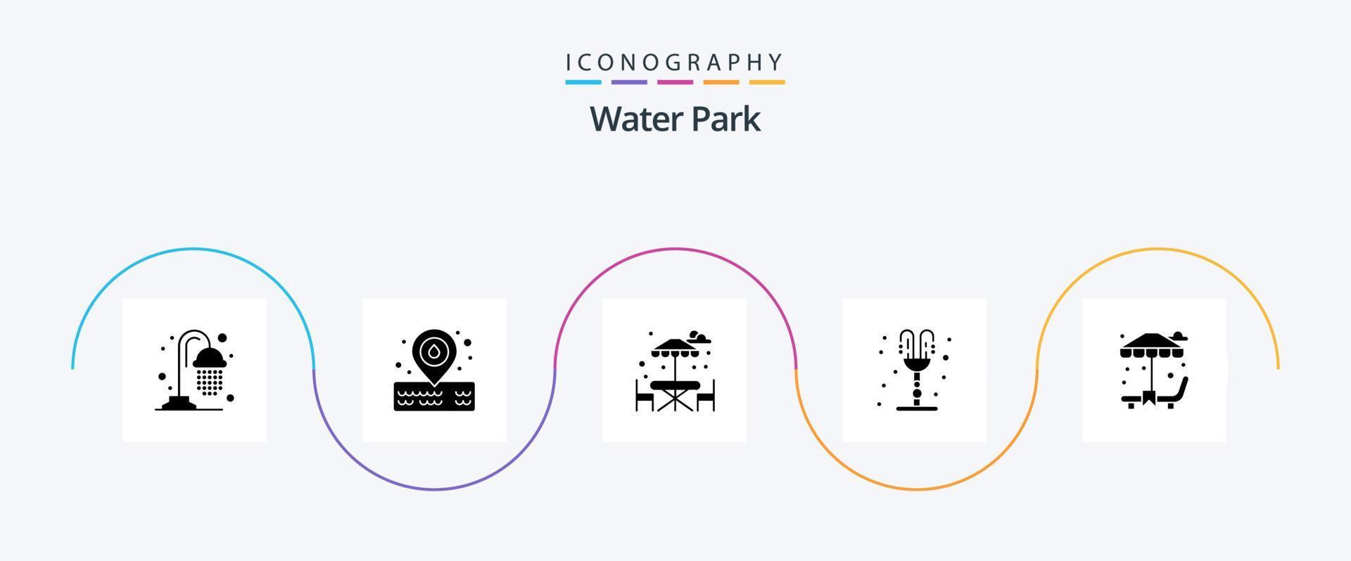 Wasserpark Glyphe 5 Icon Pack inklusive . Garten. Park. Park. Valentinstag vektor