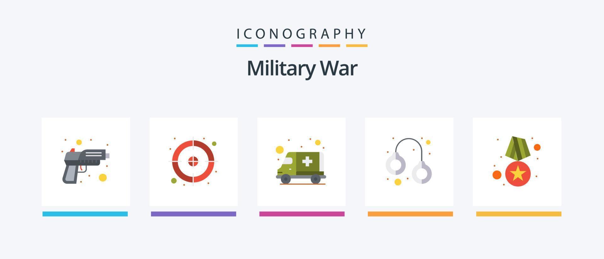 militär krig platt 5 ikon packa Inklusive bricka. tvinga. ambulans. design. armén. kreativ ikoner design vektor