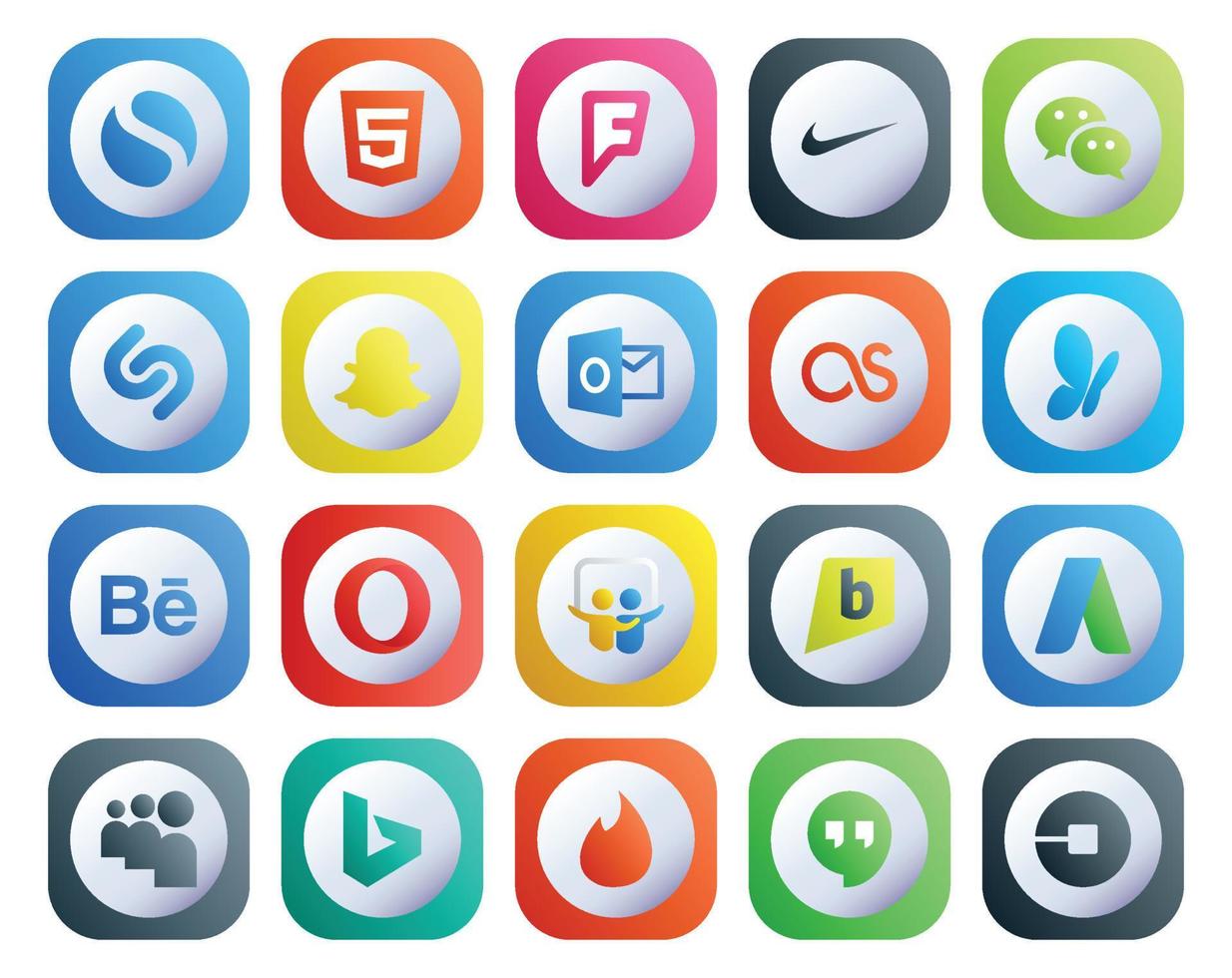 20 Symbolpakete für soziale Medien, einschließlich Bing Adwords Outlook Brightkite Opera vektor