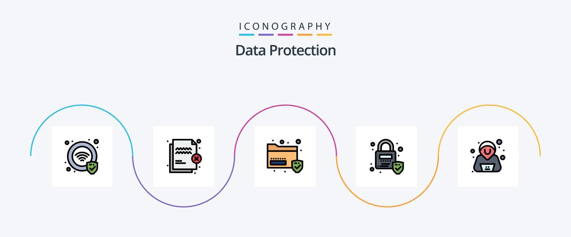 Datenschutzlinie gefülltes flaches 5-Icon-Paket einschließlich Sicherheit. bestätigen. Daten. Sicherheit. sperren vektor