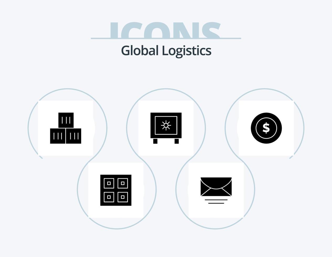 global logistik glyf ikon packa 5 ikon design. dollar mynt. global. global. låsa. transport vektor