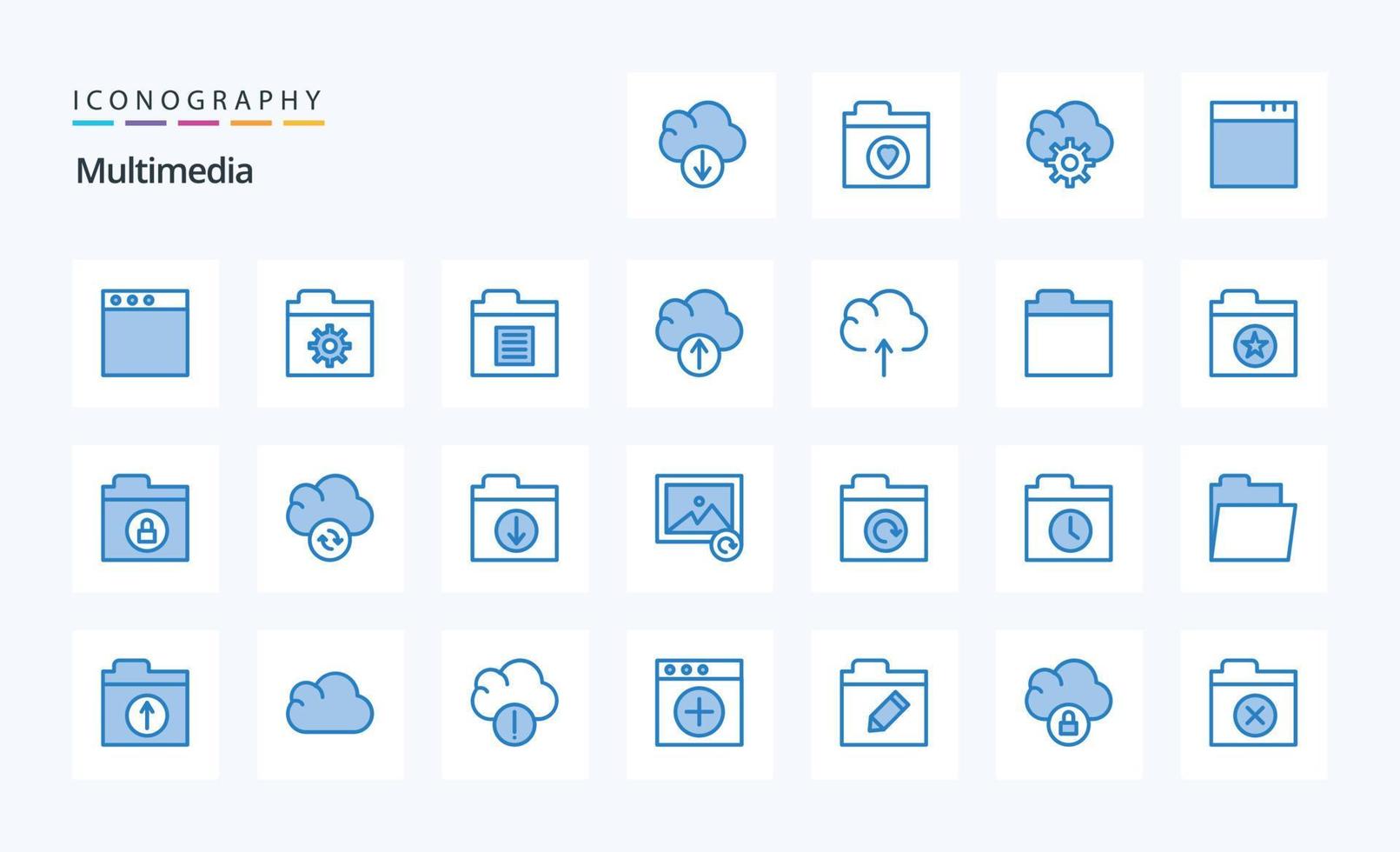 25 multimedia blå ikon packa vektor