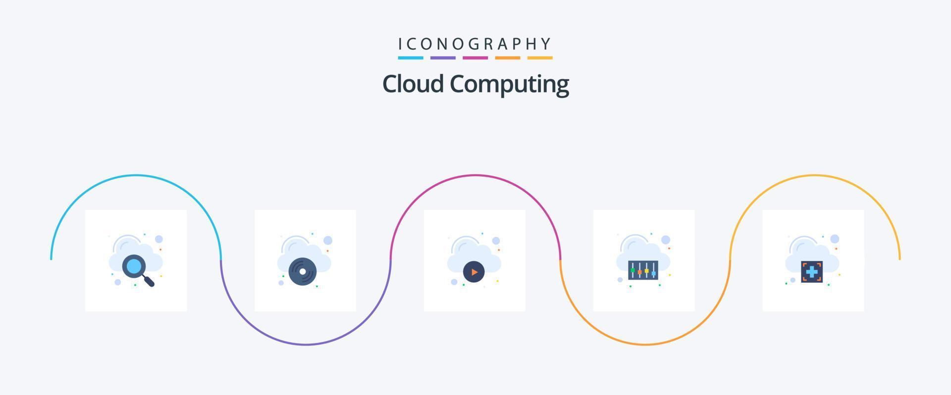 Cloud Computing Flat 5 Icon Pack inklusive Plus. Technologie. Wolke. Lagerung. Wolke vektor