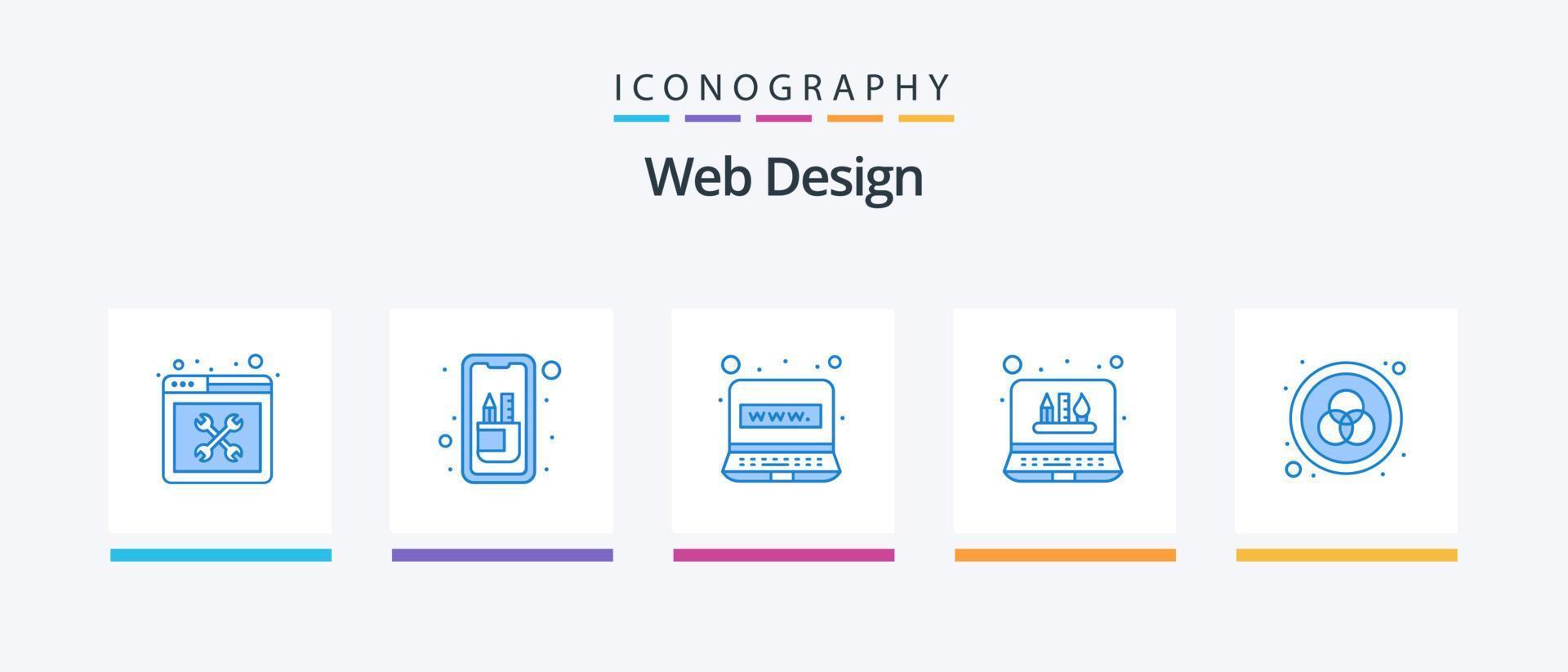 webb design blå 5 ikon packa Inklusive Färg. grafisk. läsplatta. verktyg. internet. kreativ ikoner design vektor