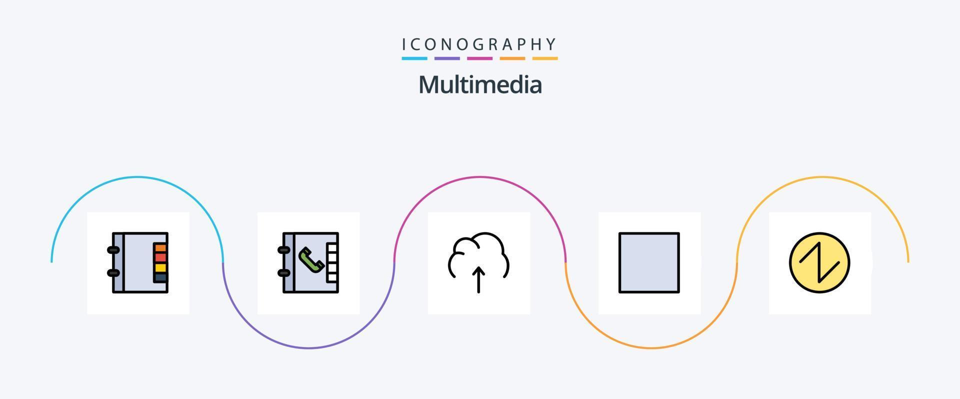 Multimedia-Linie gefülltes flaches 5-Icon-Paket einschließlich Welle. Klang. Server. stoppen. Multimedia vektor